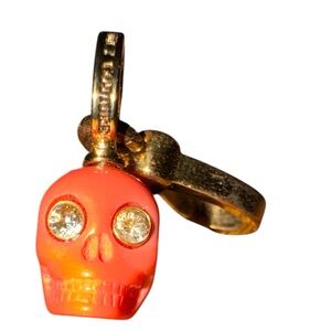 Orange Skull Charm with Gold Accents